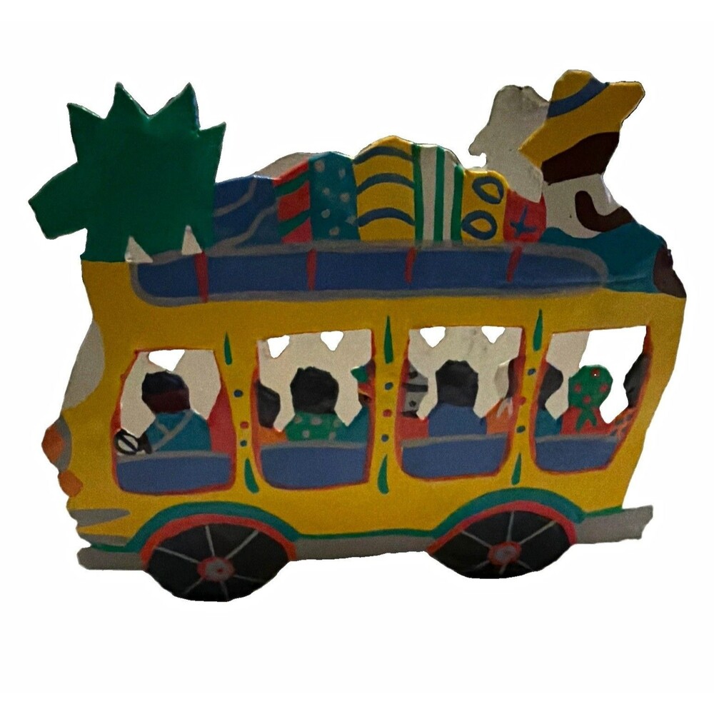 Vintage Painted Haitian Metal Tap Tap Bus Folk Art Sculpture